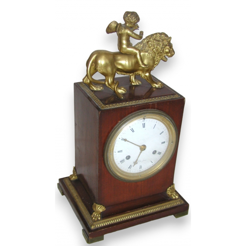 Empire clock "Lion", signed Dubuc Jeune.