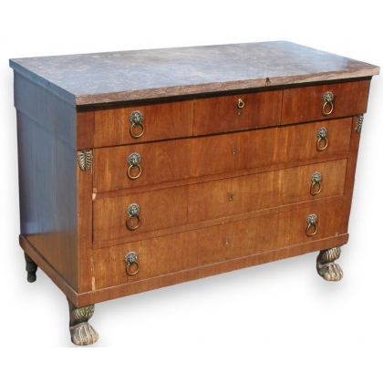  Commode Empire, pieds griffes. Avec 6 tiroirs. sur  Moinat SA  - Antiquités décoration