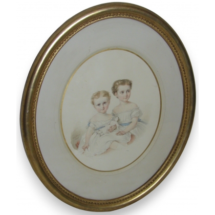 Aquarelle "Enfants", signée L'HARDY-DUFOUR.  sur Moinat SA  - Antiquités décoration -  Gouaches, Aquarelles, Pastels