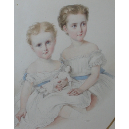 Aquarelle "Enfants", signée L'HARDY-DUFOUR.  sur Moinat SA  - Antiquités décoration -  Gouaches, Aquarelles, Pastels