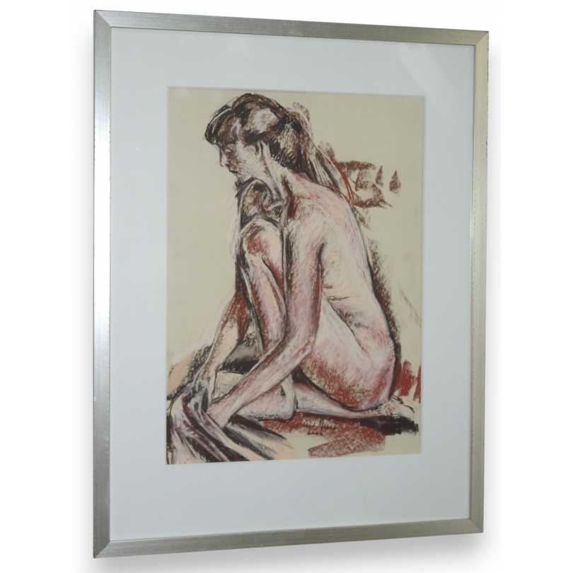 Pastel "Femme nue", signé Jean-Louis MERRÉ.  sur Moinat SA  - Antiquités décoration -  Gouaches, Aquarelles, Pastels