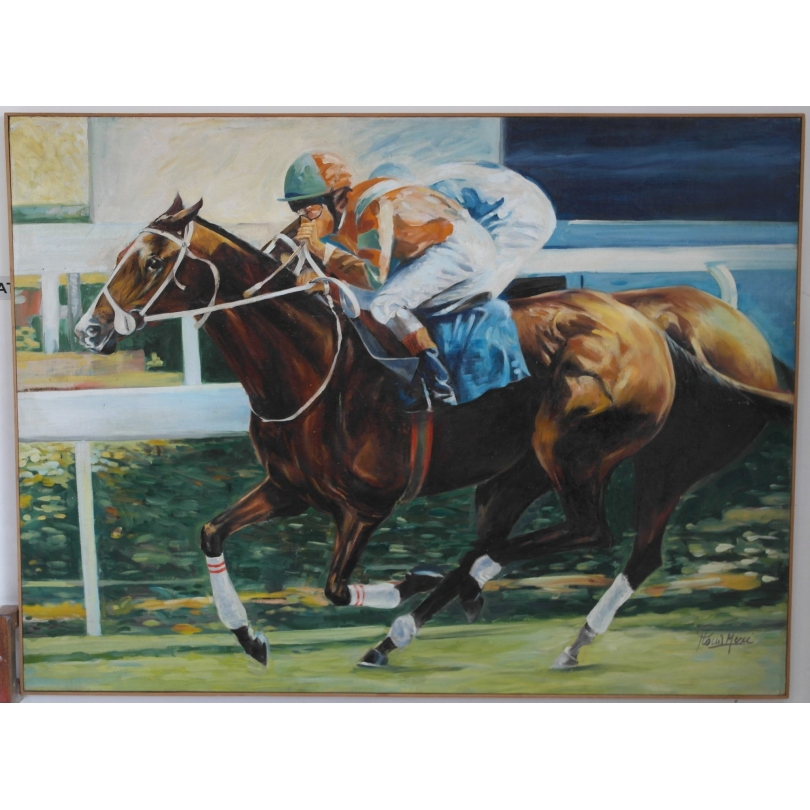Tableau \"L\'arrivée\", signé Jean-Louis MERRÉ.