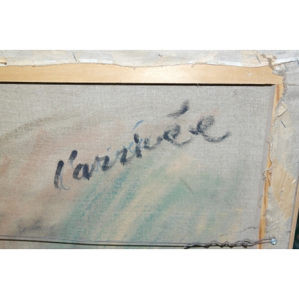Tableau \"L\'arrivée\", signé Jean-Louis MERRÉ.