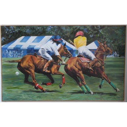 Tableau \"Polo fighting\", signé Jean-Louis MERRÉ.