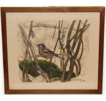 Gravure "Pinson et orobanche", signée HAINARD