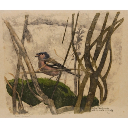 Gravure "Pinson et orobanche", signée.  sur Moinat SA  - Antiquités décoration -  Gravures, Lithos