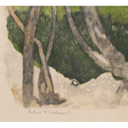 Gravure "Pinson et orobanche", signée.  sur Moinat SA  - Antiquités décoration -  Gravures, Lithos
