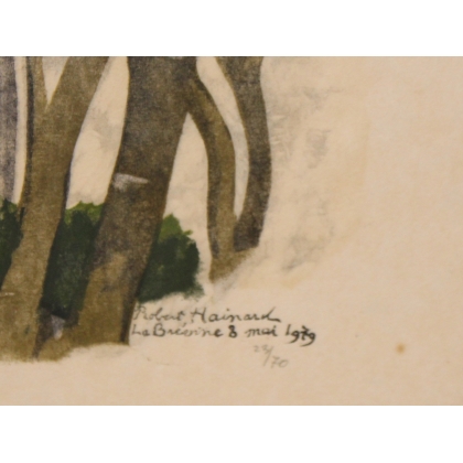 Gravure "Pinson et orobanche", signée.  sur Moinat SA  - Antiquités décoration -  Gravures, Lithos