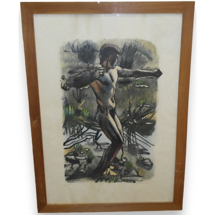 Engraving entitled ‘The Stone-Thrower’, signed HAINARD, on Moinat SA – Antiques and decorative items – Engravings, lithographs