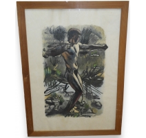 Gravure "Le lanceur de cailloux" signée HAINARD