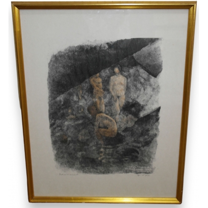 Engraving entitled ‘Bathing in the Cave’, signed HAINARD, on Moinat SA – Antiques and decorative items – Engravings, lithographs