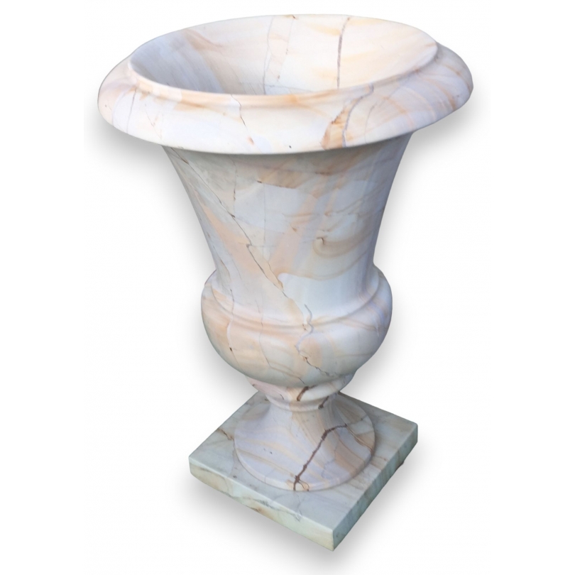 Paire d'urnes en marbre beige veiné