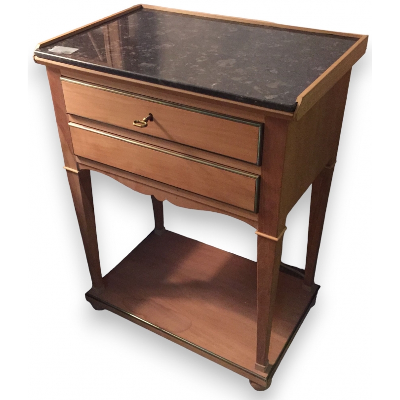 Directoire-style bedside table in cherry wood with a marble top by  Moinat SA  - Antiques and home décor