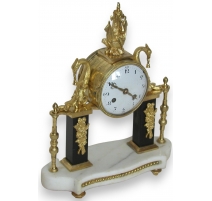 Louis XVI marble column clock, black and white.