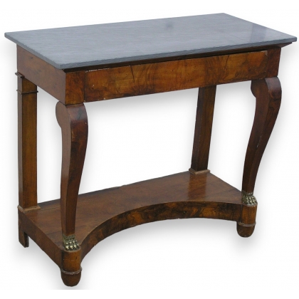 Empire-style console table with 1 drawer. Grey marble top. From  Moinat SA  - Antiques and home décor