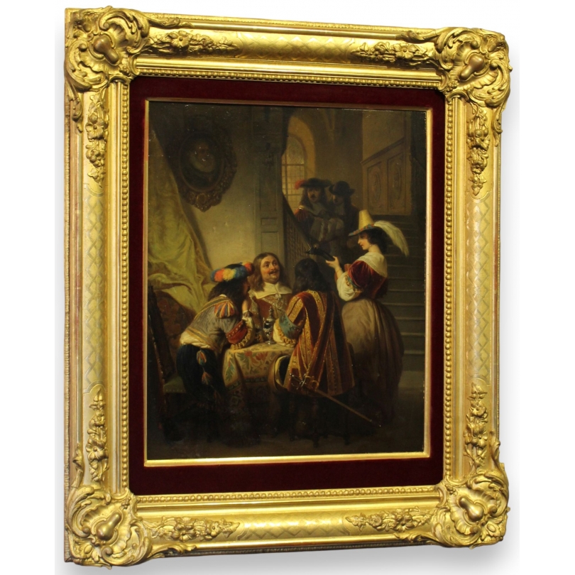 Paintings | Oil on wood, ‘The Three Musketeers’, signed DILLENS Moinat SA  – Antiques and home décor