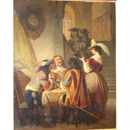 Paintings | Oil on wood, ‘The Three Musketeers’, signed DILLENS Moinat SA  – Antiques and home décor