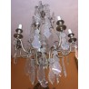 Lustre en laiton argenté à cristaux, 6 lumières
