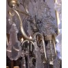 Lustre en laiton argenté à cristaux, 6 lumières