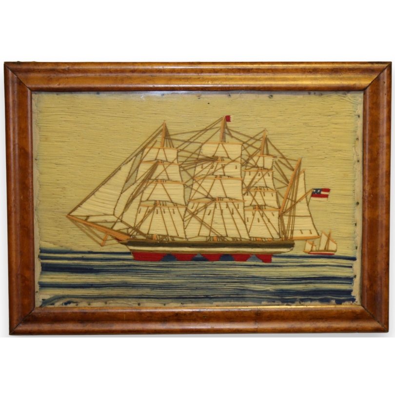  Tableau en broderie "Bateau" sur  Moinat SA  - Antiquités décoration