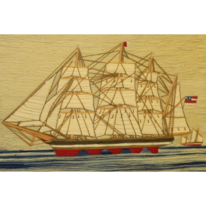  Tableau en broderie "Bateau" sur  Moinat SA  - Antiquités décoration