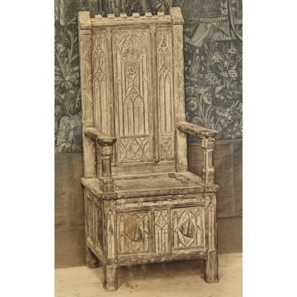 Reproduction d'un dessin "Chayère a coffre"  sur Moinat SA  - Antiquités décoration -  Gravures, Lithos