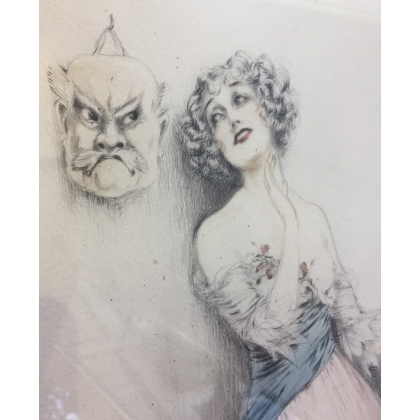 Lithographie "Femme et le masque" signée ICART  sur Moinat SA  - Antiquités décoration -  Gravures, Lithos