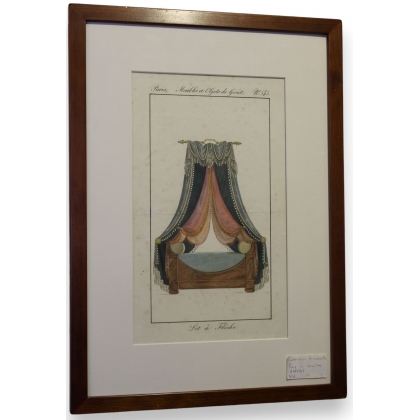 Gravure coloriée "Lit à Fléche"  sur Moinat SA  - Antiquités décoration -  Gravures, Lithos