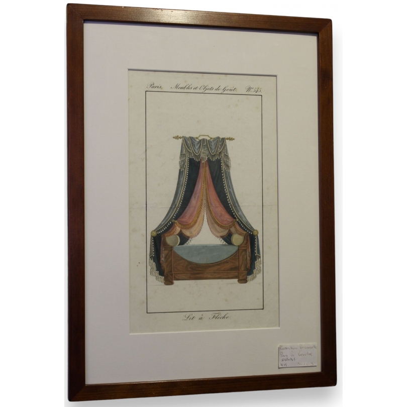 Gravure coloriée "Lit à Fléche"  sur Moinat SA  - Antiquités décoration -  Gravures, Lithos