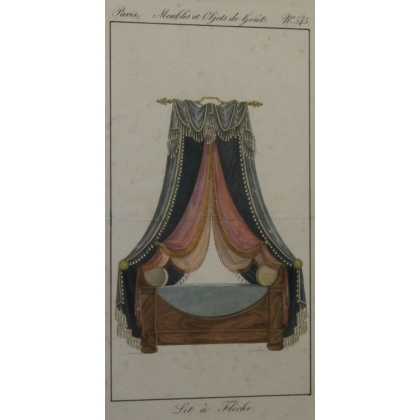 Gravure coloriée "Lit à Fléche"  sur Moinat SA  - Antiquités décoration -  Gravures, Lithos