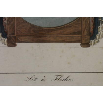 Gravure coloriée "Lit à Fléche"  sur Moinat SA  - Antiquités décoration -  Gravures, Lithos