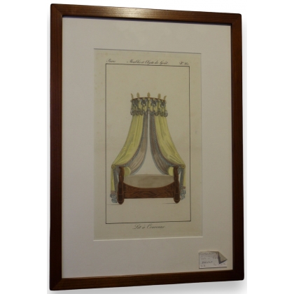 Gravure coloriée "Lit à Couronne"  sur Moinat SA  - Antiquités décoration -  Gravures, Lithos