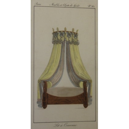 Gravure coloriée "Lit à Couronne"  sur Moinat SA  - Antiquités décoration -  Gravures, Lithos
