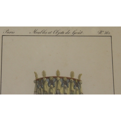 Gravure coloriée "Lit à Couronne"  sur Moinat SA  - Antiquités décoration -  Gravures, Lithos