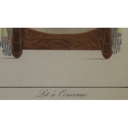 Gravure coloriée "Lit à Couronne"  sur Moinat SA  - Antiquités décoration -  Gravures, Lithos