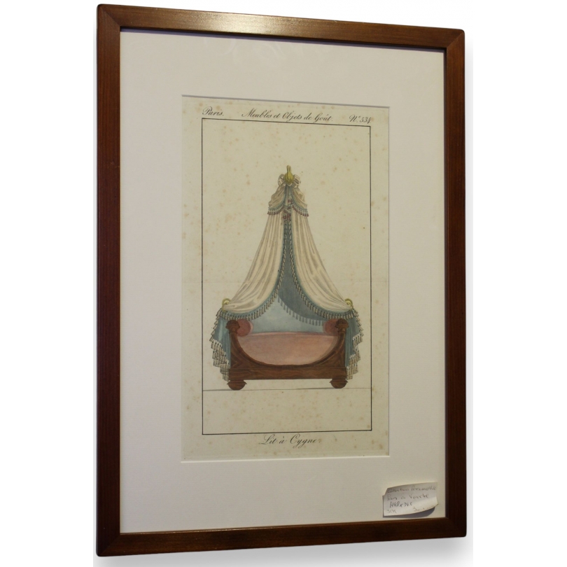 Gravure coloriée "Lit à Cygne"  sur Moinat SA  - Antiquités décoration -  Gravures, Lithos