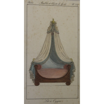 Gravure coloriée "Lit à Cygne"  sur Moinat SA  - Antiquités décoration -  Gravures, Lithos