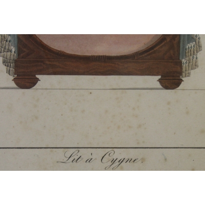 Gravure coloriée "Lit à Cygne"  sur Moinat SA  - Antiquités décoration -  Gravures, Lithos