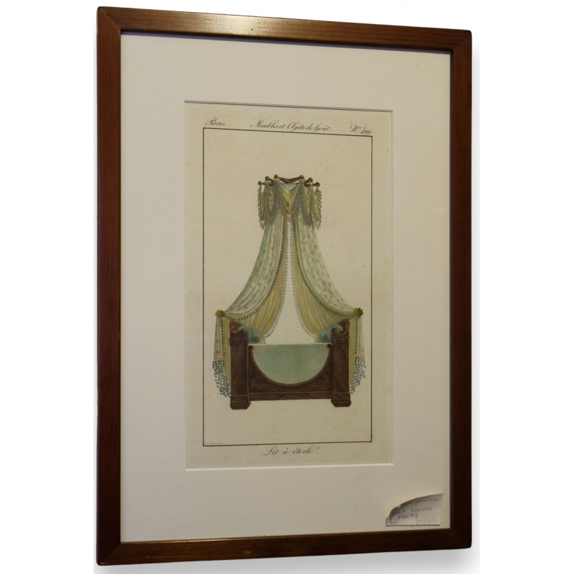 Gravure coloriée "Lit à Étoile"  sur Moinat SA  - Antiquités décoration -  Gravures, Lithos