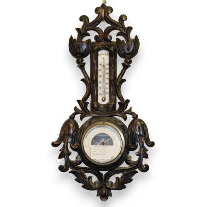 Baromètre - thermomètre en bois sculpté de Brienz