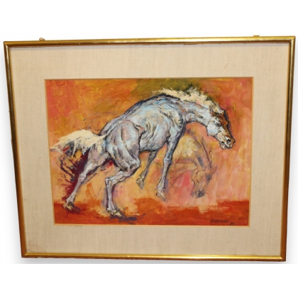 Tableau \"Cheval\" signé GREGORI 71