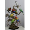 Arbre en bronze avec 8 perroquets en porcelaine