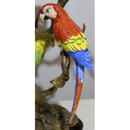 Arbre en bronze avec 8 perroquets en porcelaine