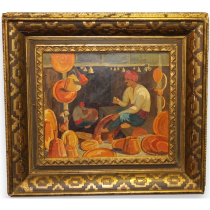 Tableau \"Uskub\" signé M. AMIGUET 1929
