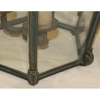 Lanterne hexagonale en laiton vert à 3 lumières