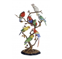 Arbre en bronze avec 8 perroquets en porcelaine