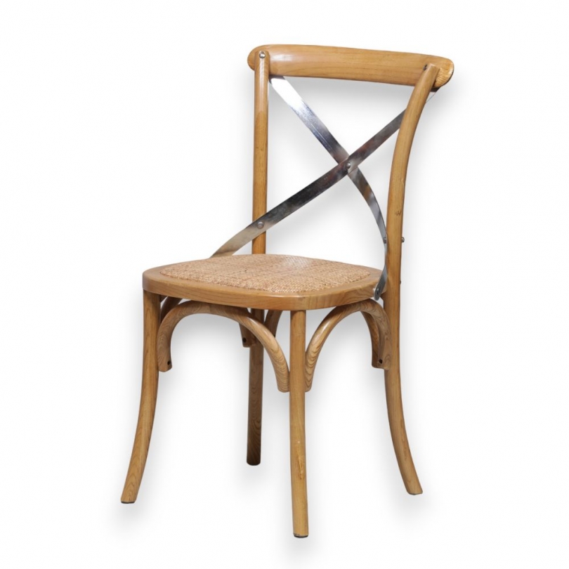 Chaise de bistrot coloris chêne, croix en métal