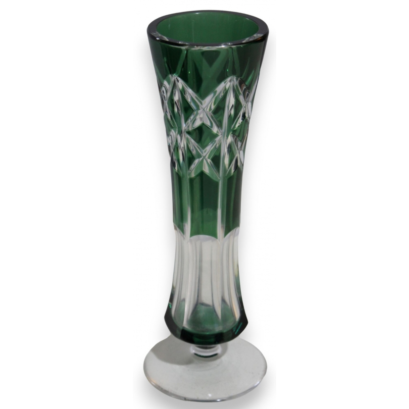 Vase sur pied en cristal Val St Lambert, vert