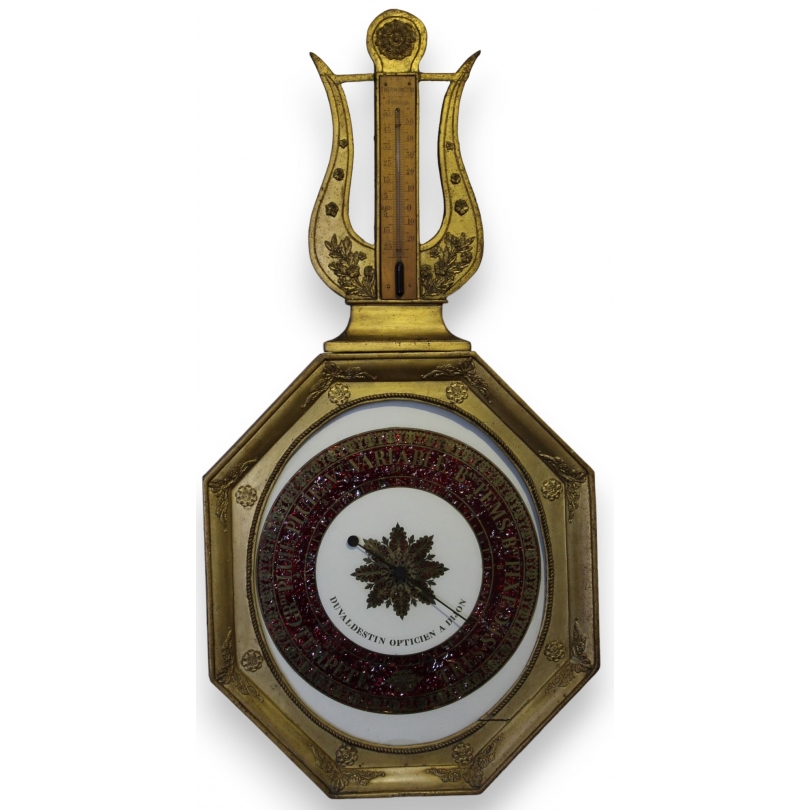 Baromètre Empire forme lyre signé DUVALDESTIN