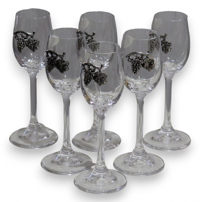 Set of 6 wine glasses decorated with brass grapes by Moinat SA – Antiques and home décor